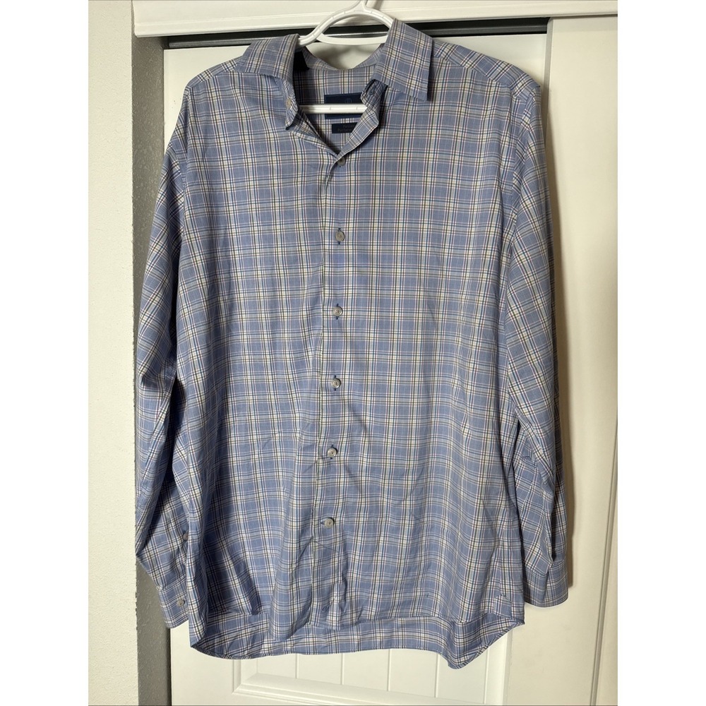 David Donahue Men's Fusion Multicolor Check Button Down L/S Shirt Size 16 M/L